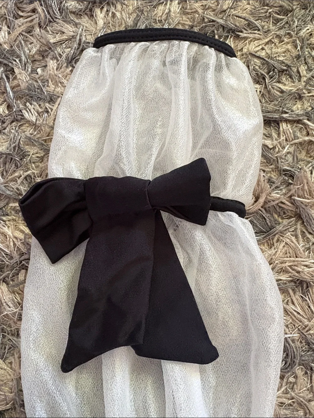 White Tulle Sleeves with Black Bows - Women's Accessories, One Size
